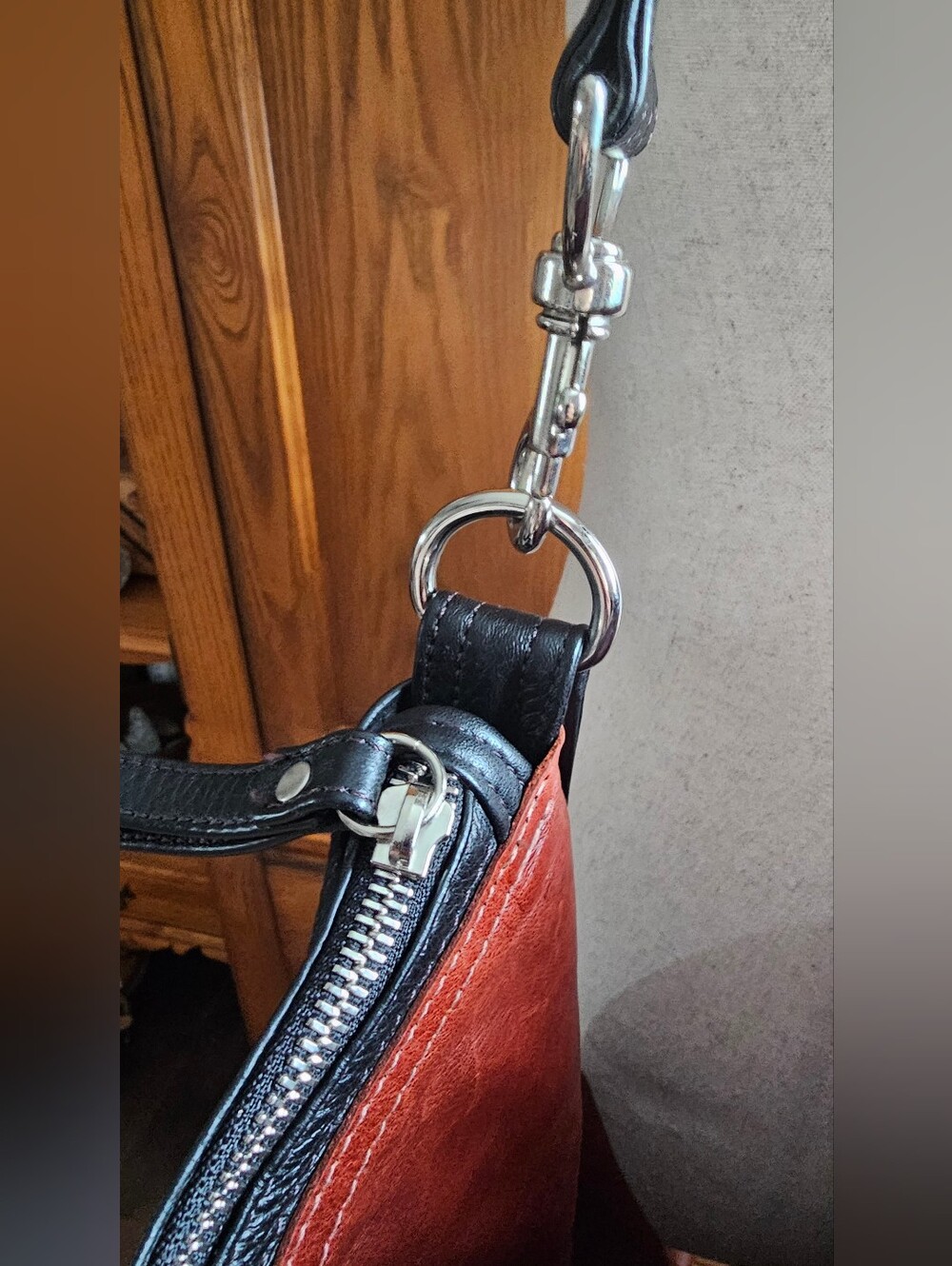 Rough And Tumble Leather Bucket Shoulder Bag in Burgundy and Black - Picture 3 of 15